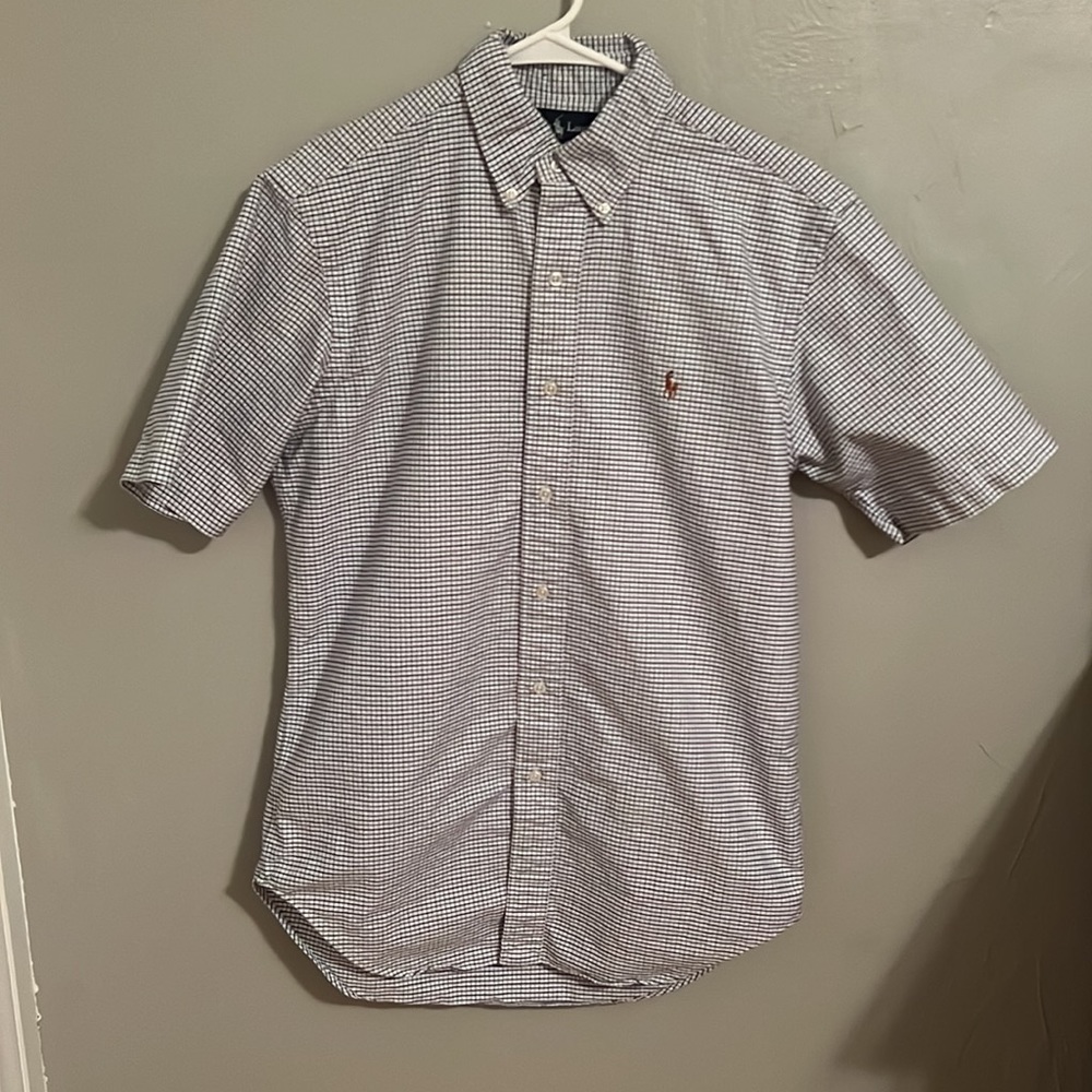 Ralph Lauren Blue and White Checkered Casual Button Down Shirt